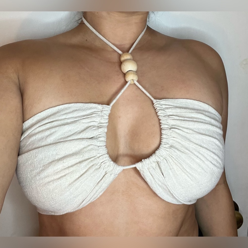 Luna B size small (fits more like medium) beige festival top with beaded detail